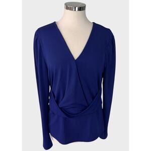 INC International Concepts XL Polyester Spandex Blue V Neck Blouse